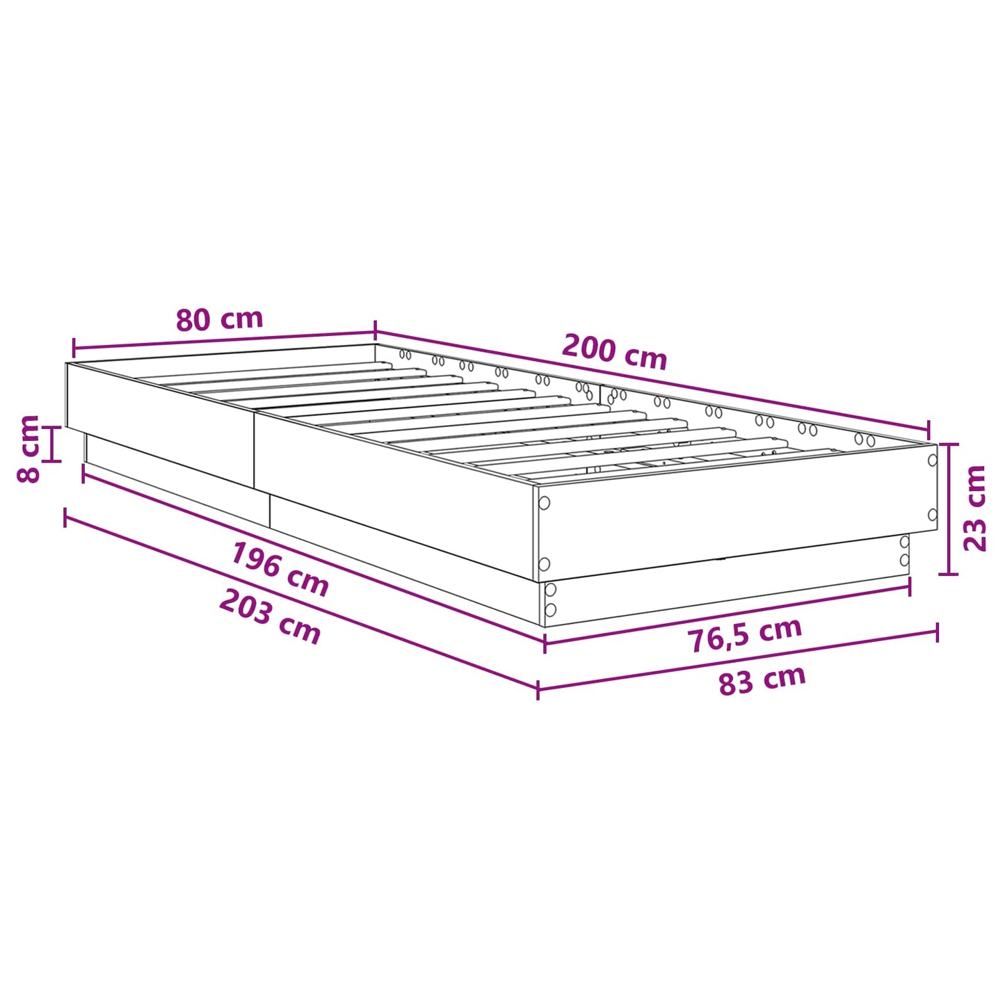 Bed Frame met LED Oud hout 80 x 200 cm Bewerkt hout