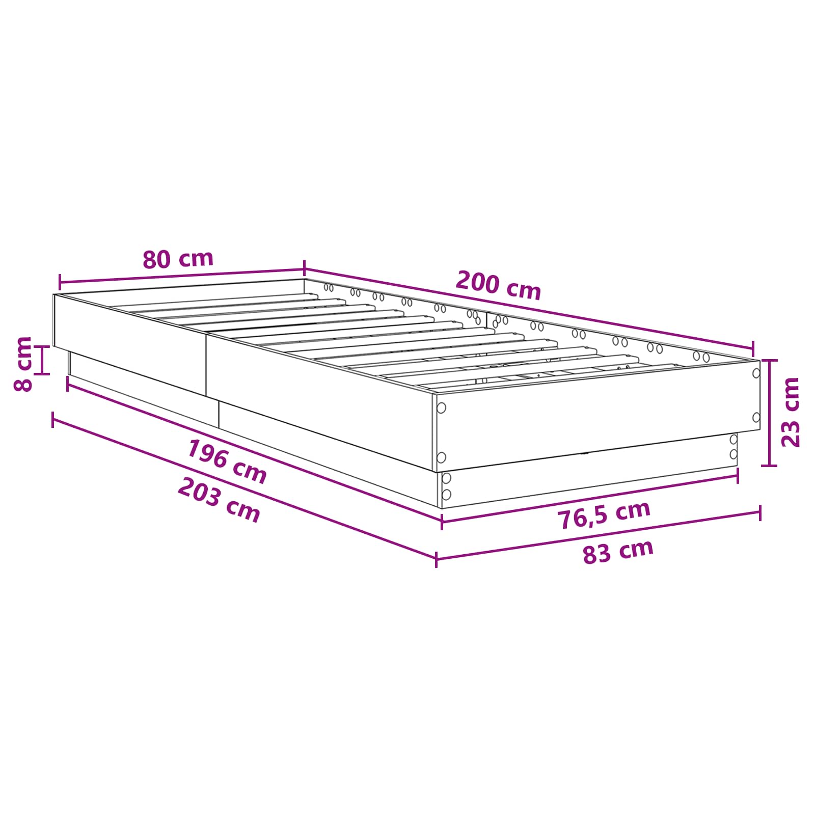 Bed Frame met LED Oud hout 80 x 200 cm Bewerkt hout