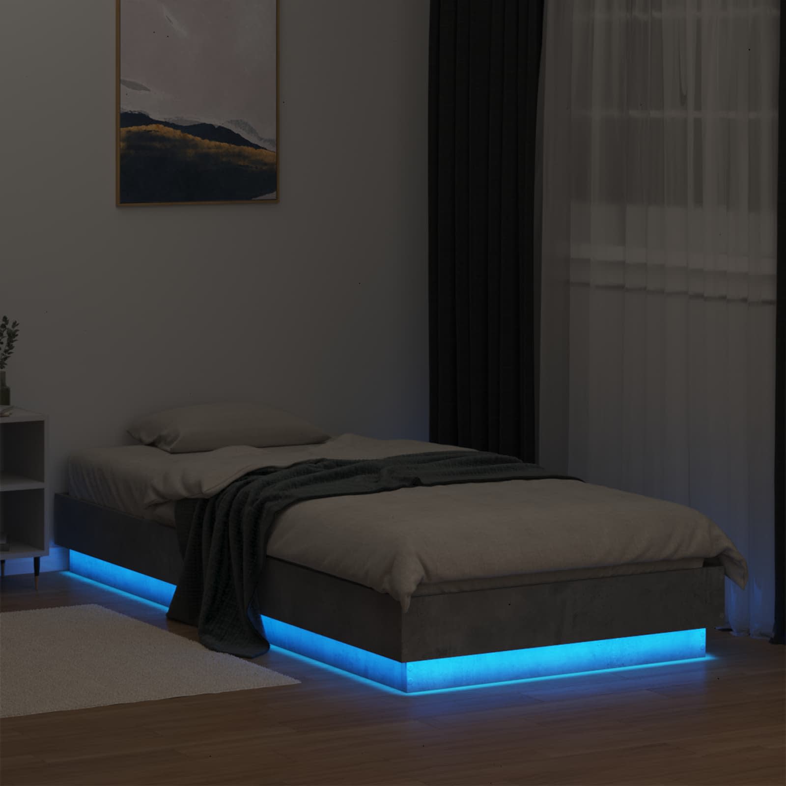 Bed Frame met LED Betongrijs 80 x 200 cm Bewerkt hout