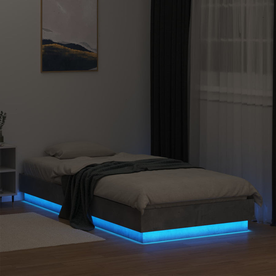 Bed Frame met LED Betongrijs 80 x 200 cm Bewerkt hout
