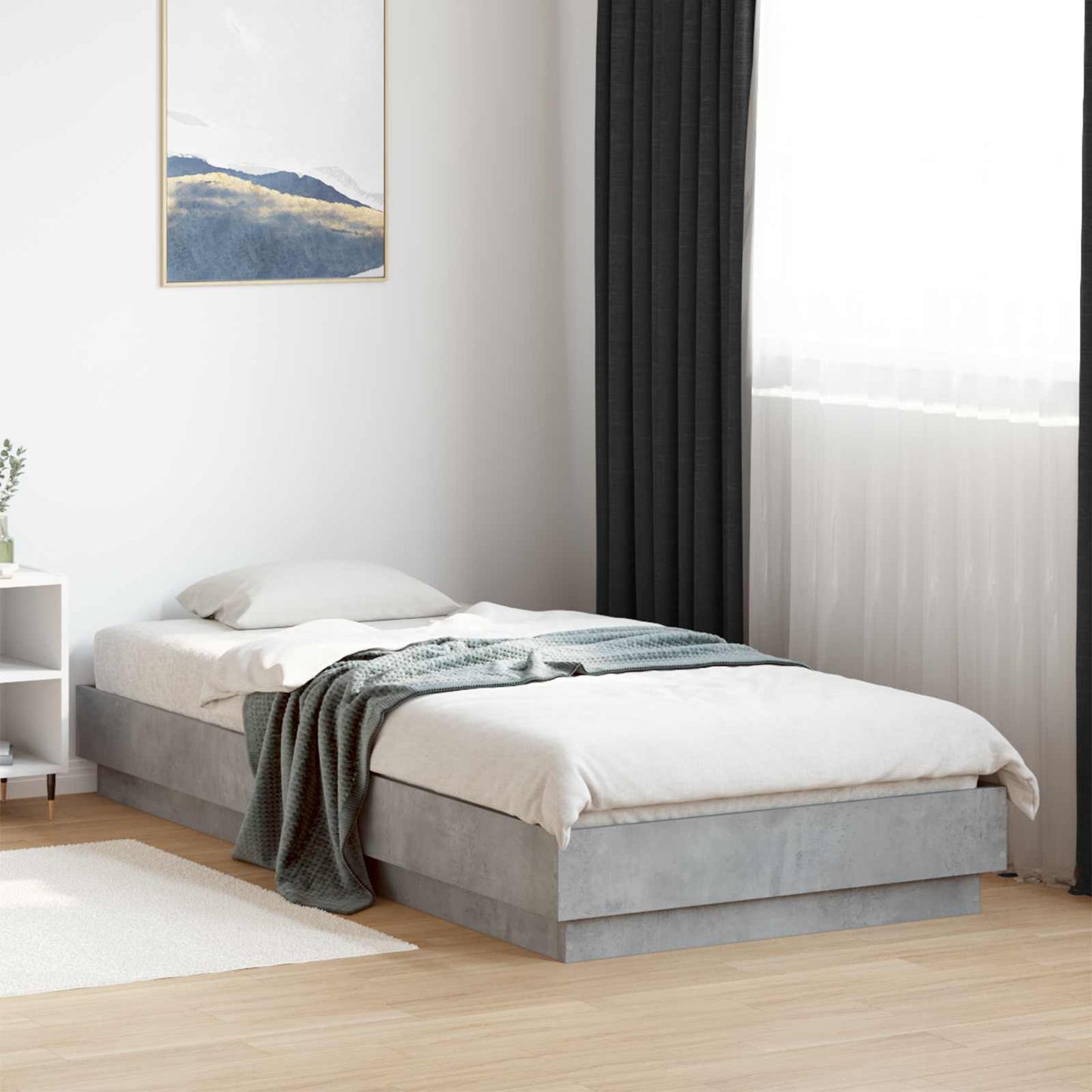 Bed Frame met LED Betongrijs 80 x 200 cm Bewerkt hout
