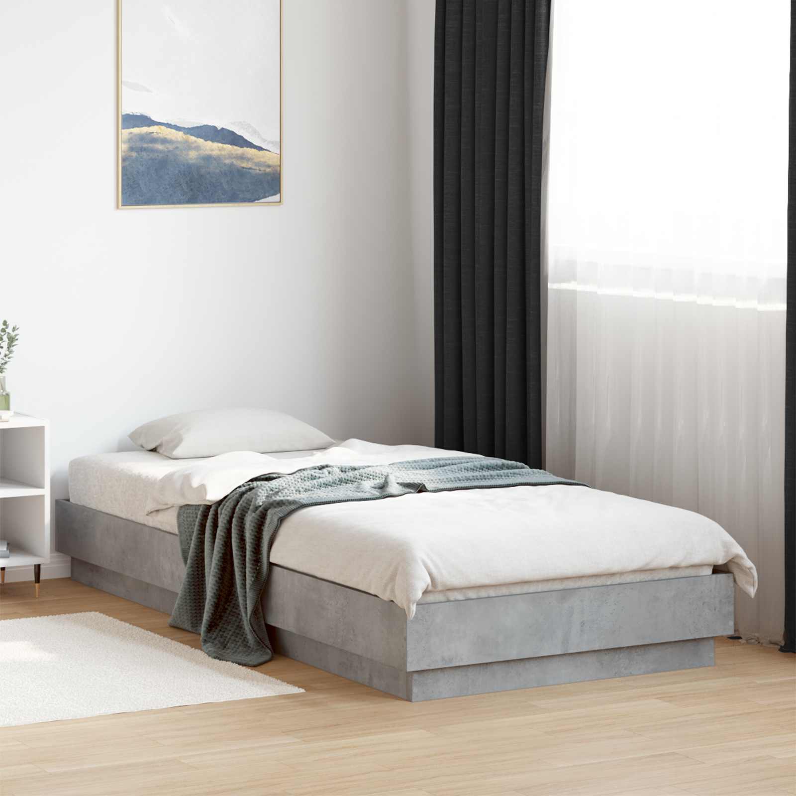 Bed Frame met LED Betongrijs 80 x 200 cm Bewerkt hout