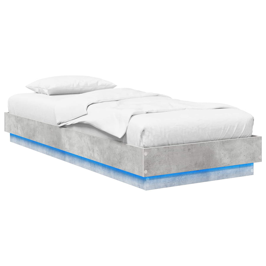 Bed Frame met LED Betongrijs 80 x 200 cm Bewerkt hout