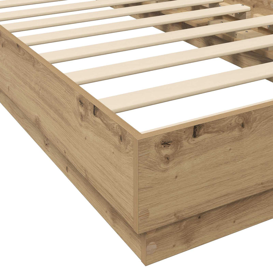 Bed Frame met LED Artisanaal eiken 80 x 200 cm Bewerkt hout