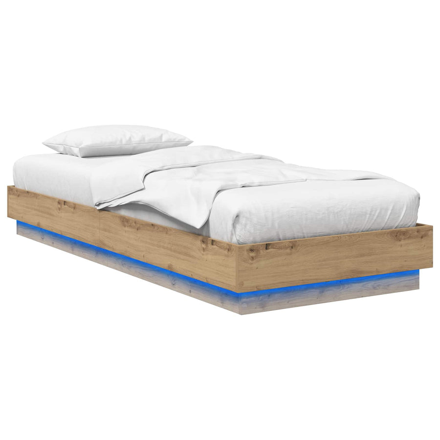 Bed Frame met LED Artisanaal eiken 80 x 200 cm Bewerkt hout