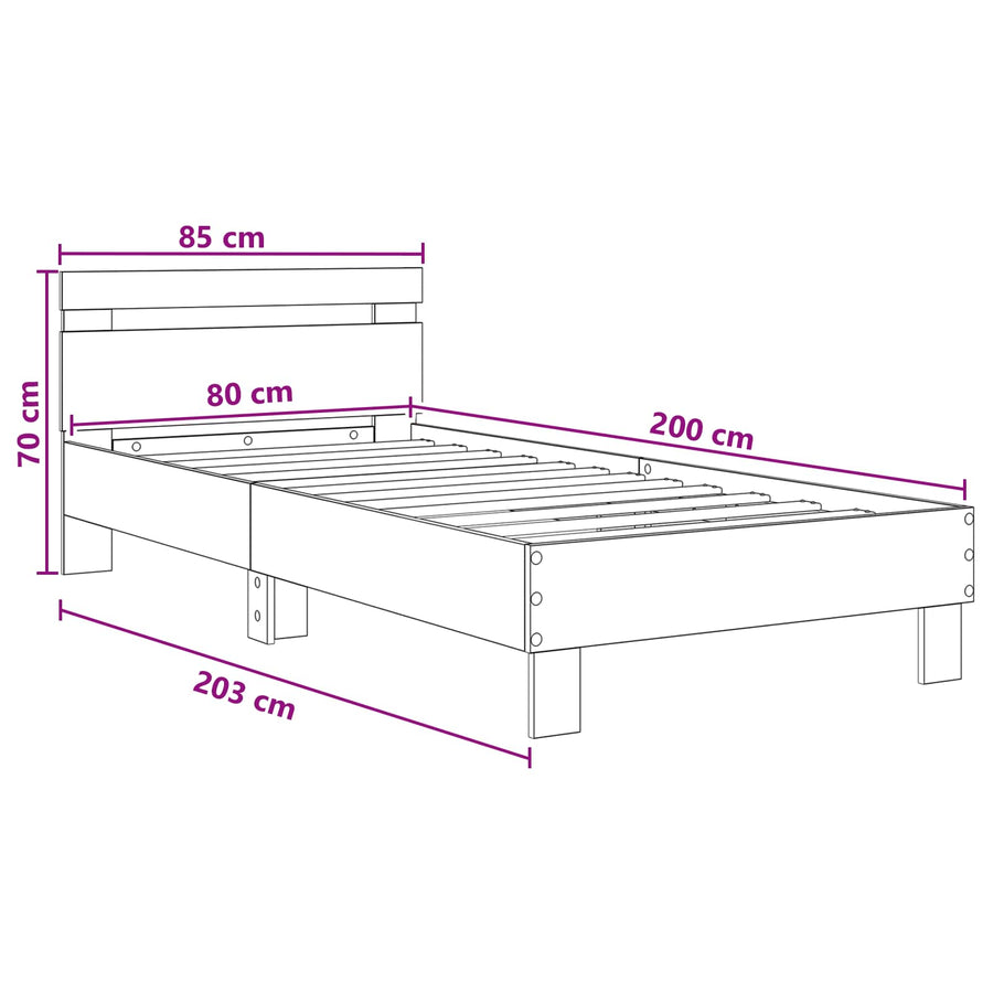 Bedframe met Hoofdeinde Gerookt eiken 80 x 200 cm Bewerkt hout