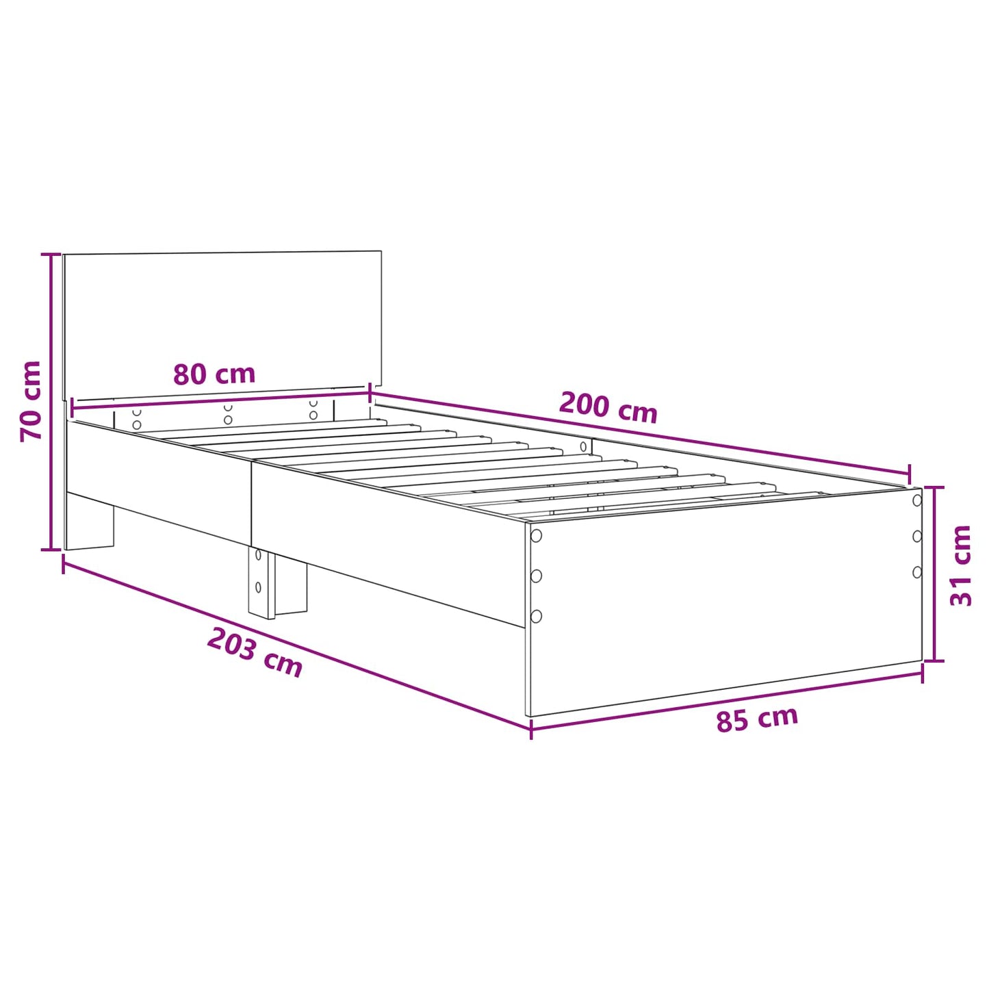 Bedframe met Hoofdeinde Gerookt eiken 80 x 200 cm