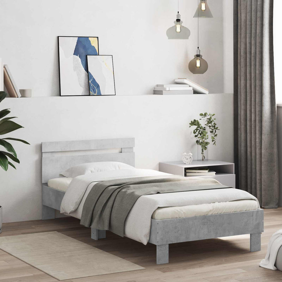 Bedframe met Hoofdeinde Betongrijs 80 x 200 cm Bewerkt hout