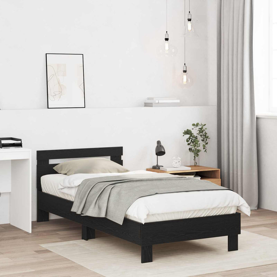 Bedframe met Hoofdeinde Zwart eiken 80 x 200 cm Bewerkt hout