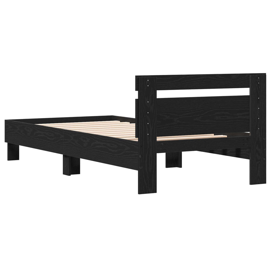Bedframe met Hoofdeinde Zwart eiken 80 x 200 cm Bewerkt hout