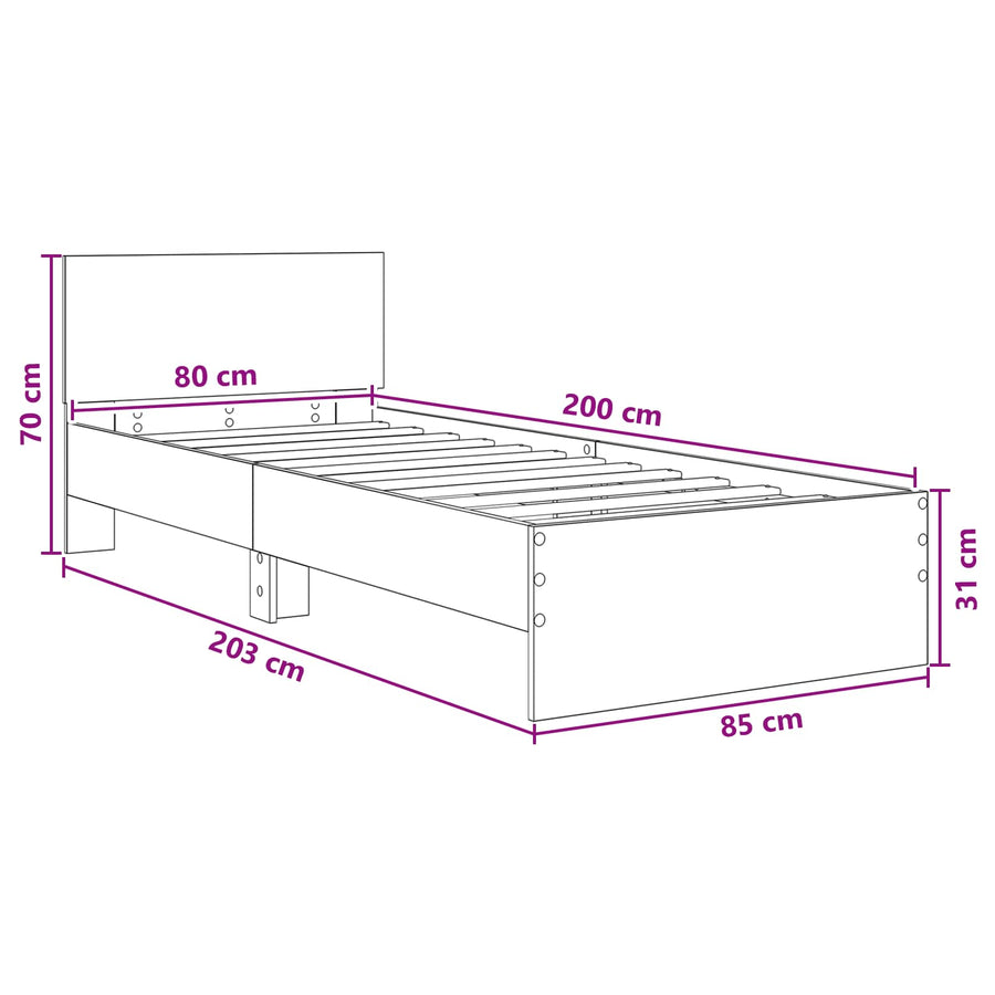Bedframe met Hoofdeinde Zwart eiken 80 x 200 cm