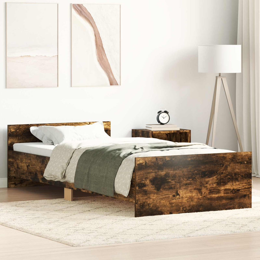 Bedframe met Hoofdeinde Gerookt eiken 80 x 200 cm Bewerkt hout