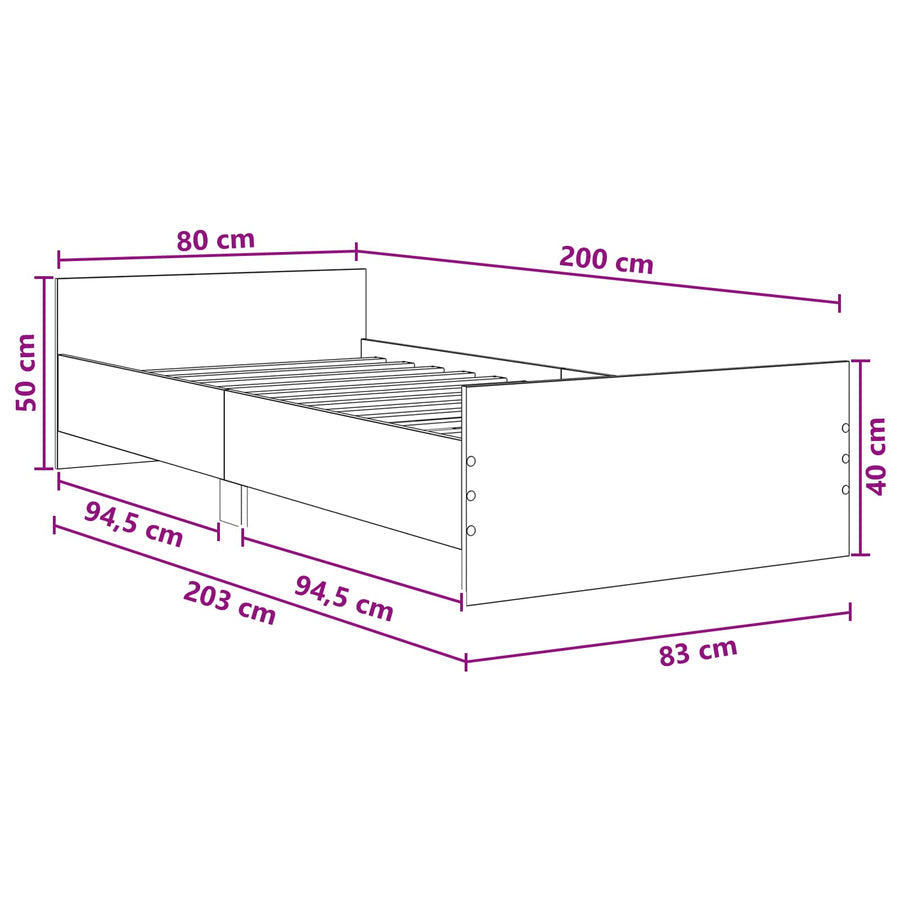 Bedframe met Hoofdeinde Oud hout 80 x 200 cm Bewerkt hout