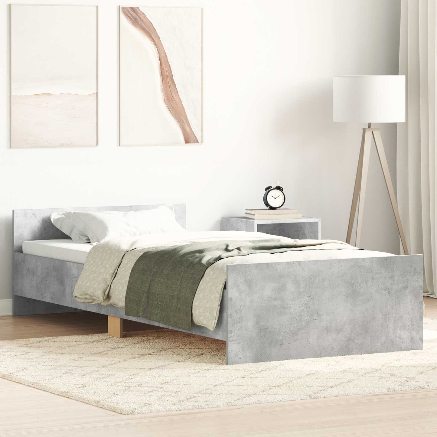 Bedframe met Hoofdeinde Betongrijs 80 x 200 cm Bewerkt hout