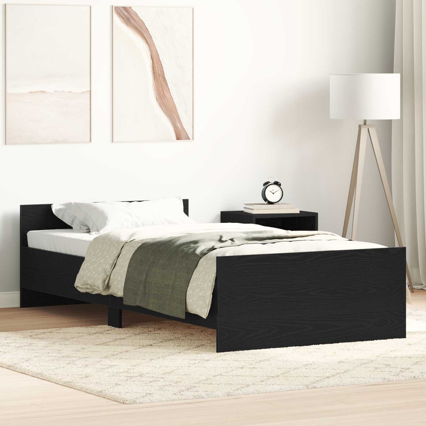 Bedframe met Hoofdeinde Zwart eiken 80 x 200 cm Bewerkt hout