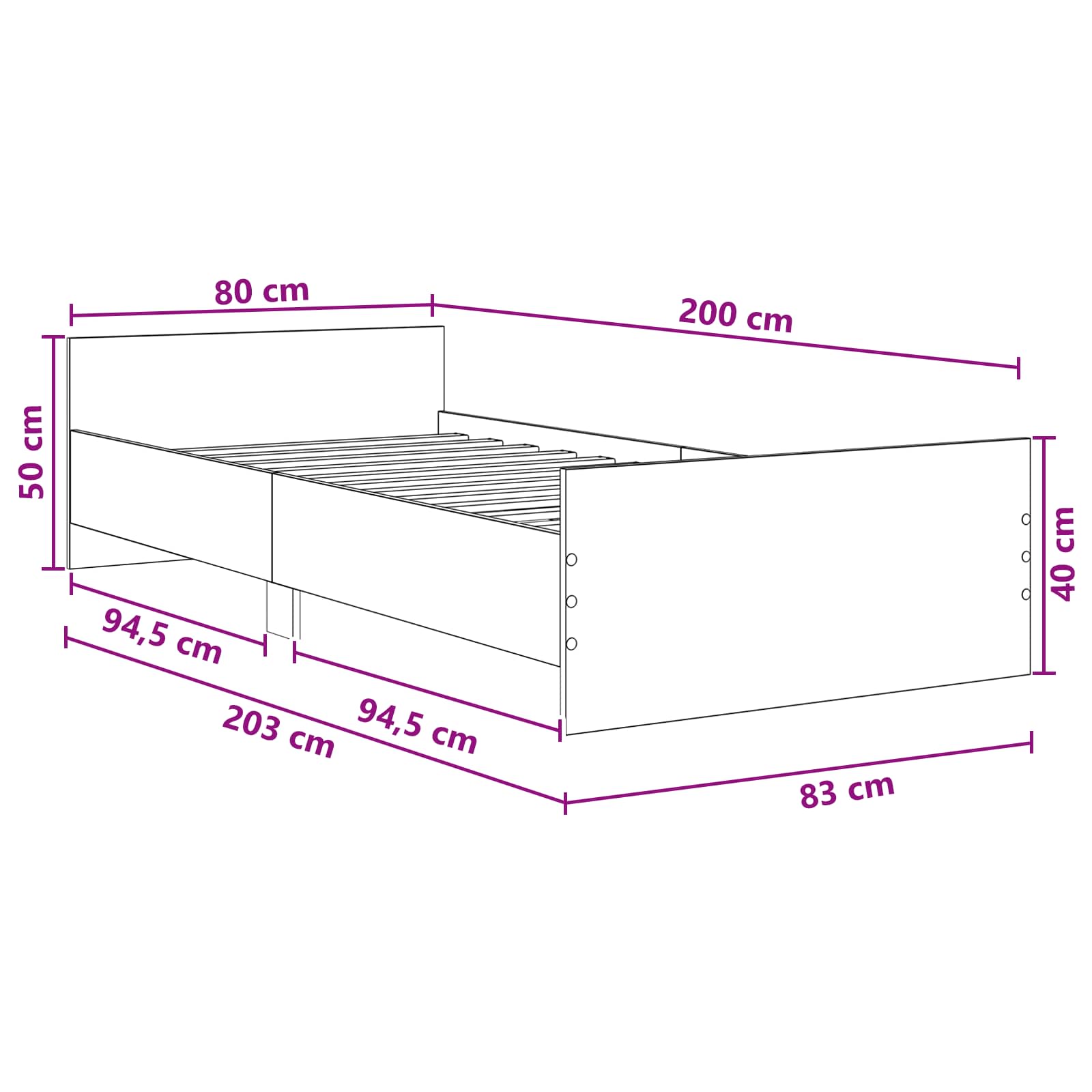 Bedframe met Hoofdeinde Zwart eiken 80 x 200 cm Bewerkt hout