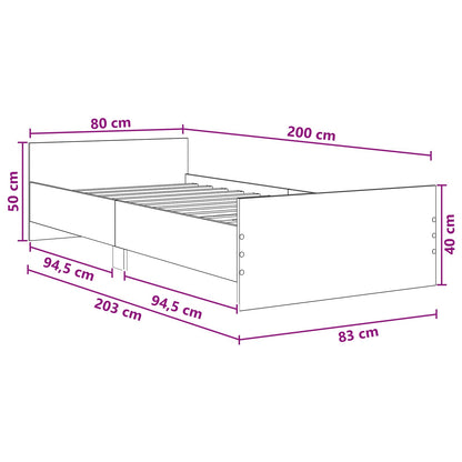 Bedframe met Hoofdeinde Zwart eiken 80 x 200 cm Bewerkt hout