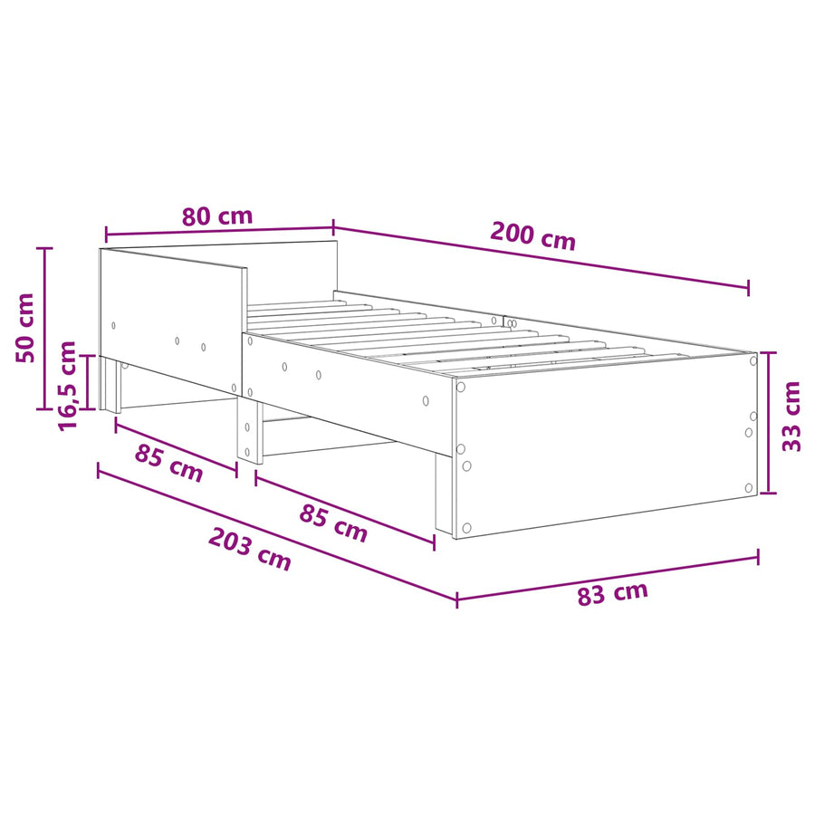 Bedframe met Hoofdeinde Sonoma Eiken 80 x 200 cm Bewerkt hout