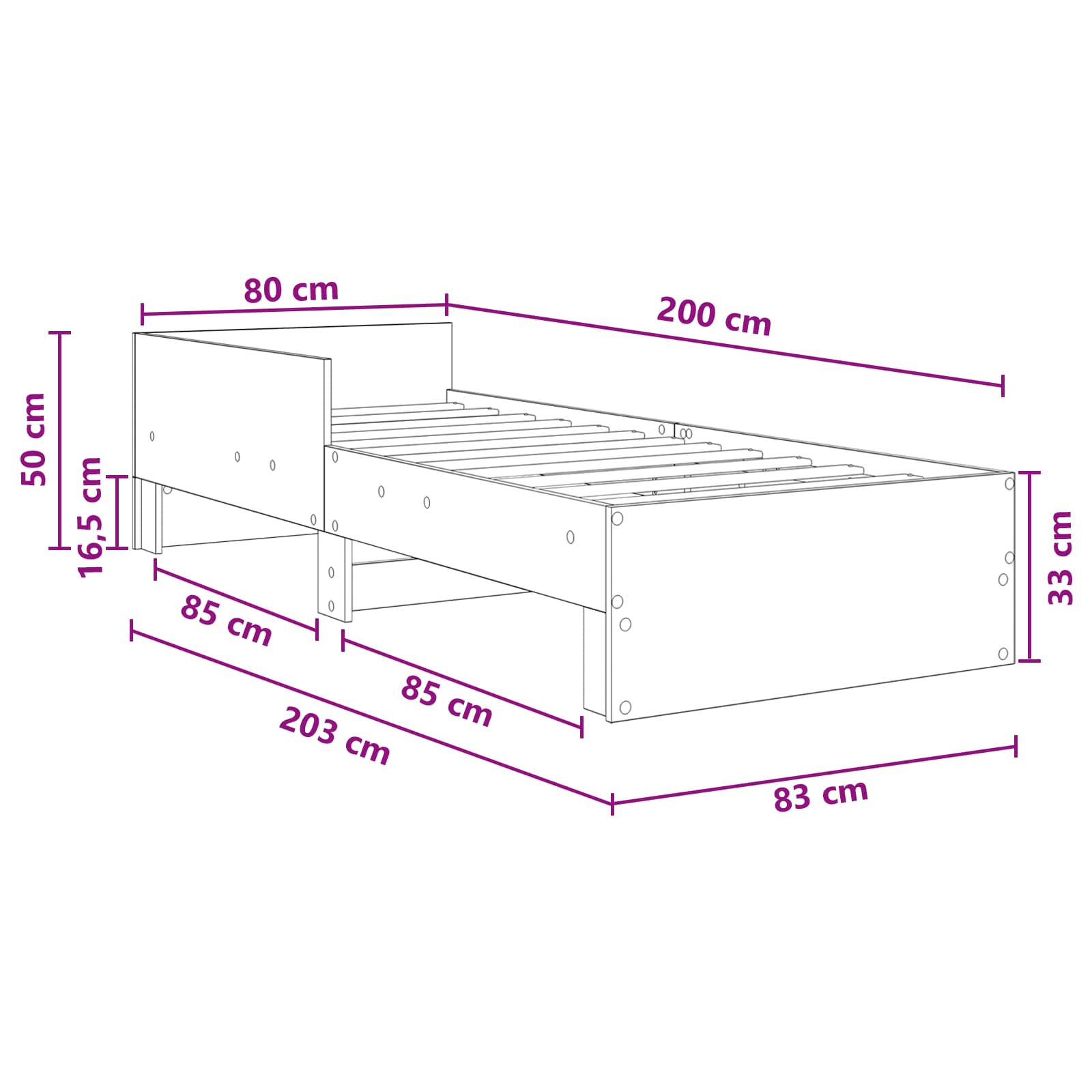 Bedframe met Hoofdeinde Grijs Sonoma 80 x 200 cm Bewerkt hout