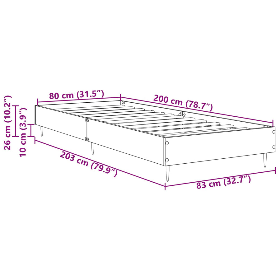 Bedframe Sonoma Eiken 80 x 200 cm Bewerkt hout