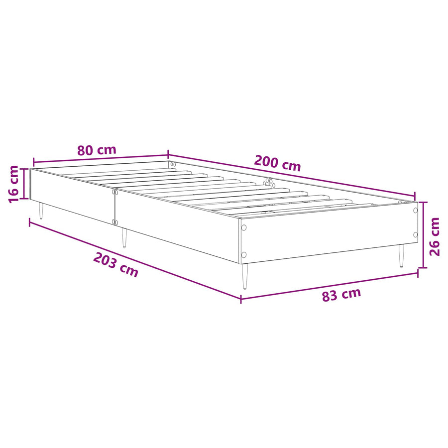 Bedframe Gerookt eiken 80 x 200 cm Bewerkt hout