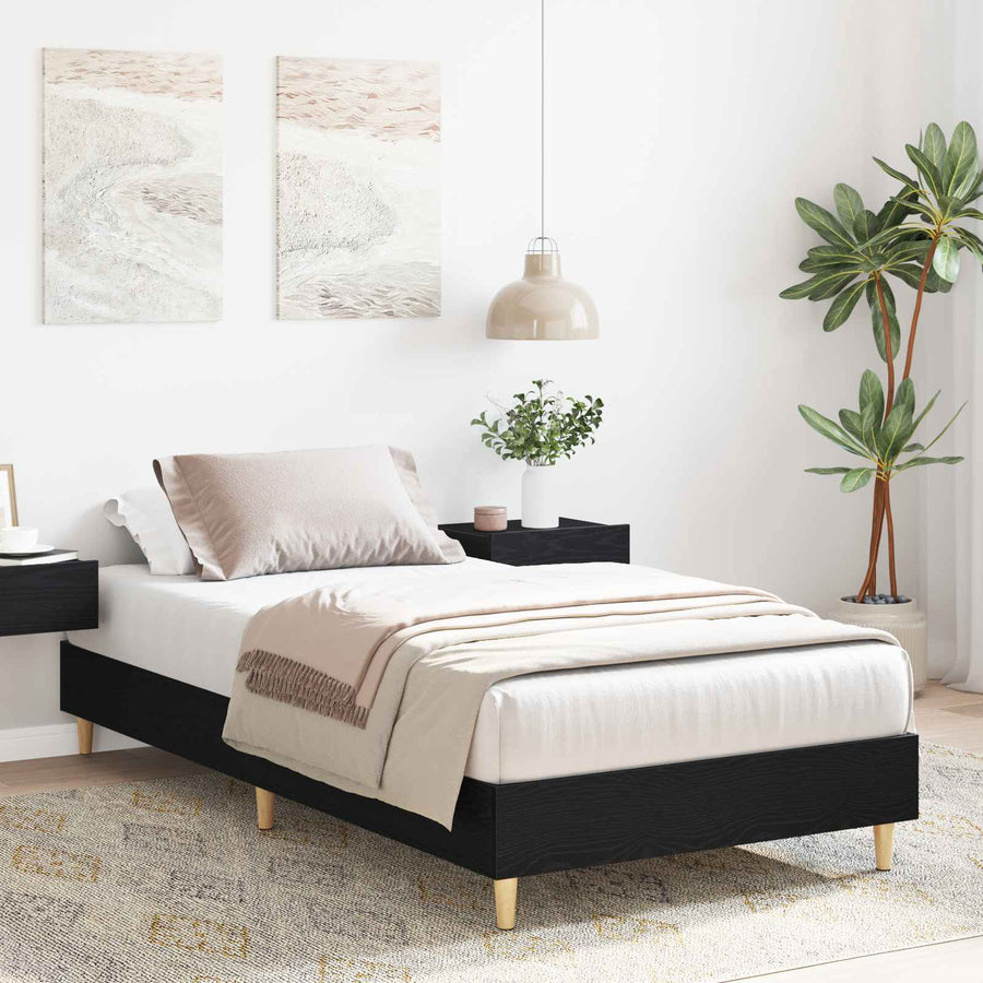 Bedframe Zwart eiken 80 x 200 cm Bewerkt hout