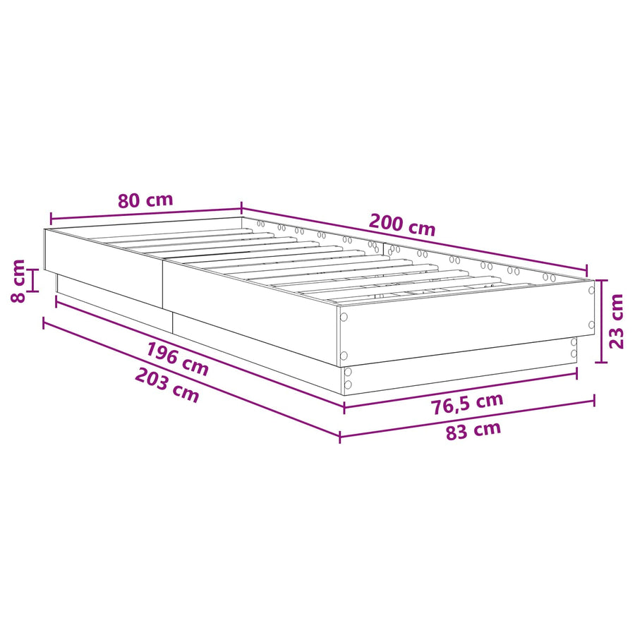 Vloerbedframe Sonoma Eiken 80 x 200 cm Bewerkt hout