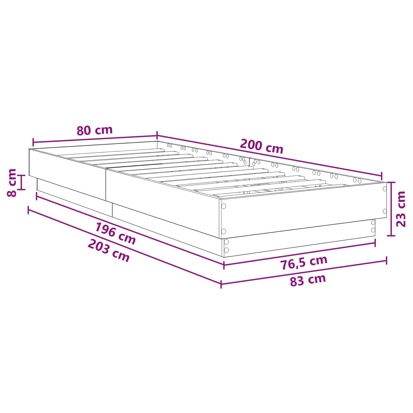 Vloerbedframe Grijs Sonoma 80 x 200 cm Bewerkt hout
