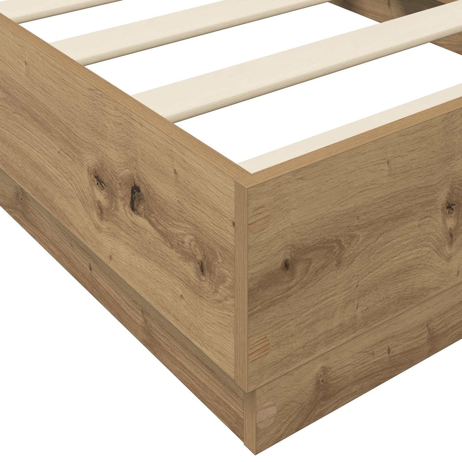 Vloerbedframe Artisanaal eiken 80 x 200 cm Bewerkt hout