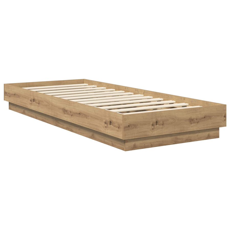 Vloerbedframe Artisanaal eiken 80 x 200 cm Bewerkt hout