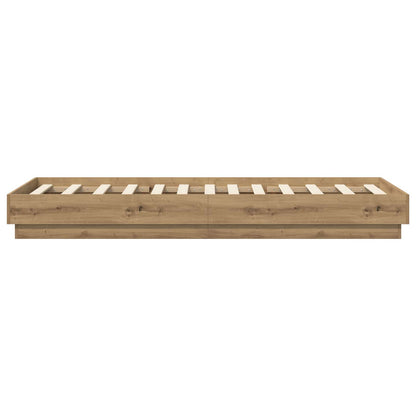 Vloerbedframe Artisanaal eiken 80 x 200 cm Bewerkt hout