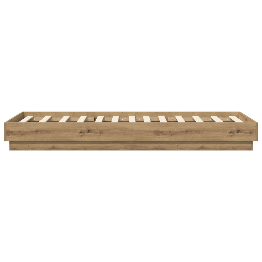 Vloerbedframe Artisanaal eiken 80 x 200 cm Bewerkt hout