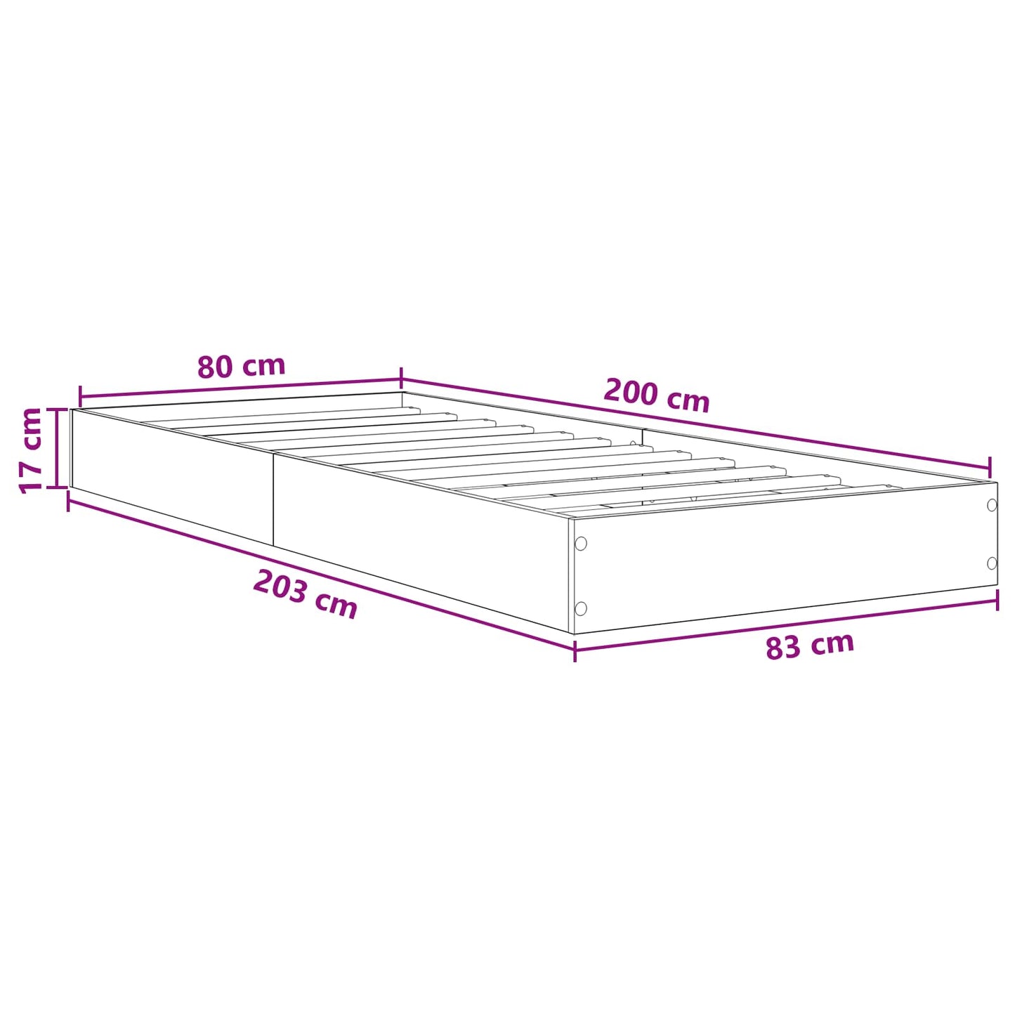 Vloerbedframe Betongrijs 80 x 200 cm Bewerkt hout