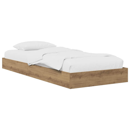 Vloerbedframe Artisanaal eiken 80 x 200 cm Bewerkt hout