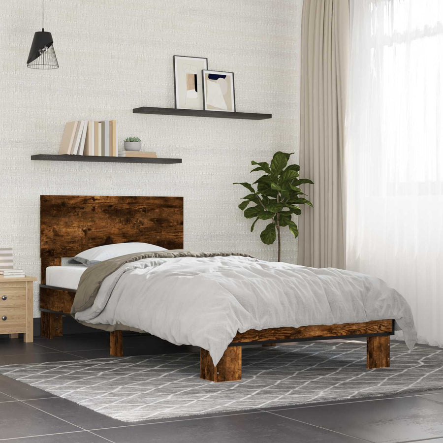 Bedframe met Hoofdeinde Gerookt eiken 80 x 200 cm Bewerkt hout