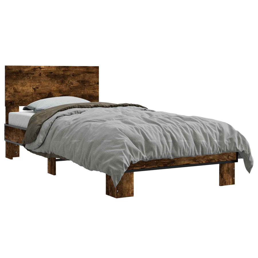 Bedframe met Hoofdeinde Gerookt eiken 80 x 200 cm Bewerkt hout