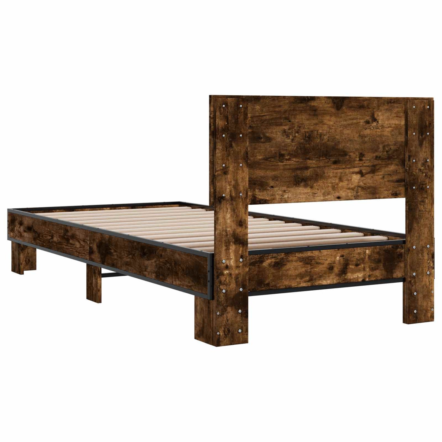 Bedframe met Hoofdeinde Gerookt eiken 80 x 200 cm Bewerkt hout