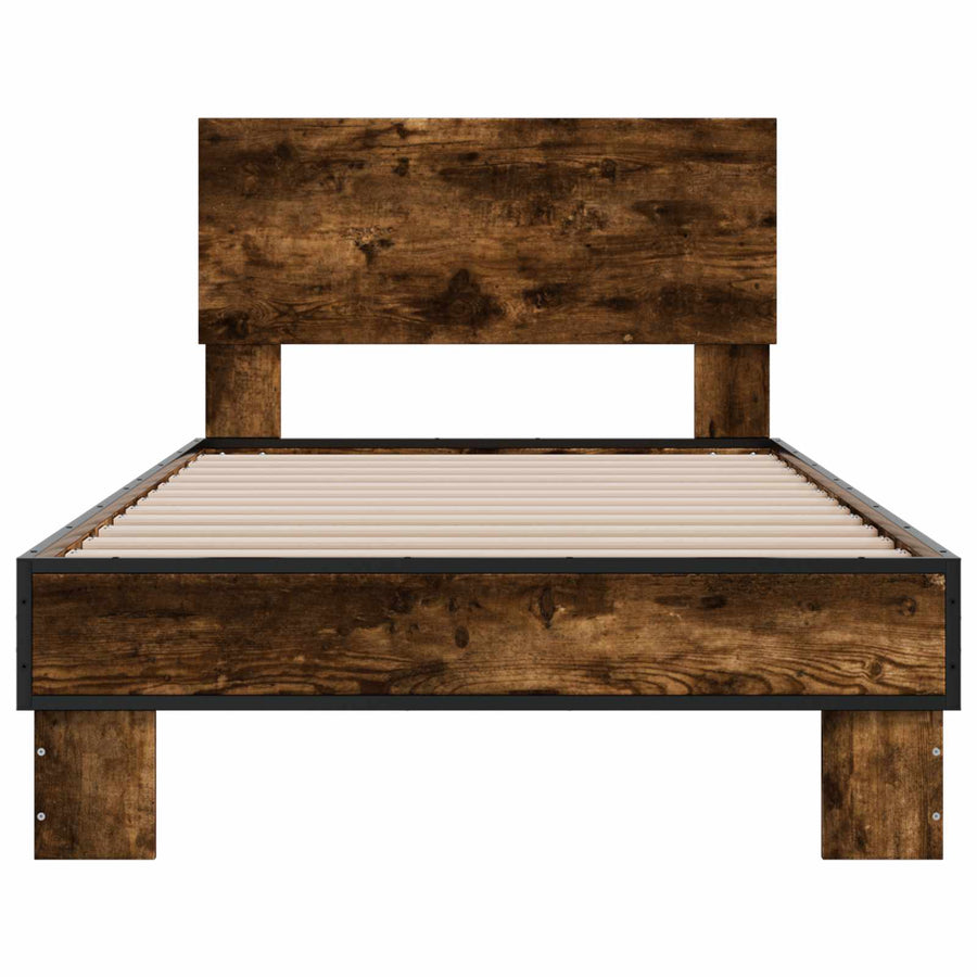 Bedframe met Hoofdeinde Gerookt eiken 80 x 200 cm Bewerkt hout