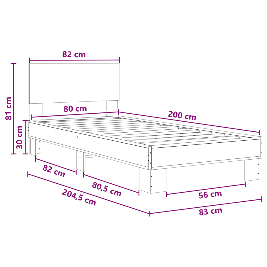Bedframe met Hoofdeinde Oud hout 80 x 200 cm Bewerkt hout