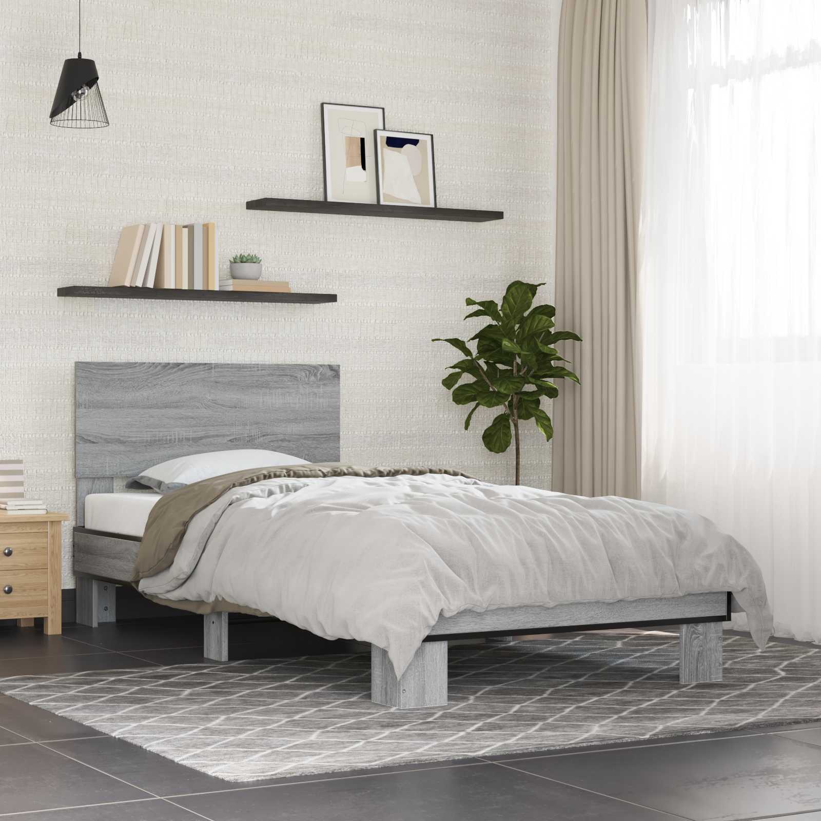 Bedframe met Hoofdeinde Grijs Sonoma 80 x 200 cm Bewerkt hout