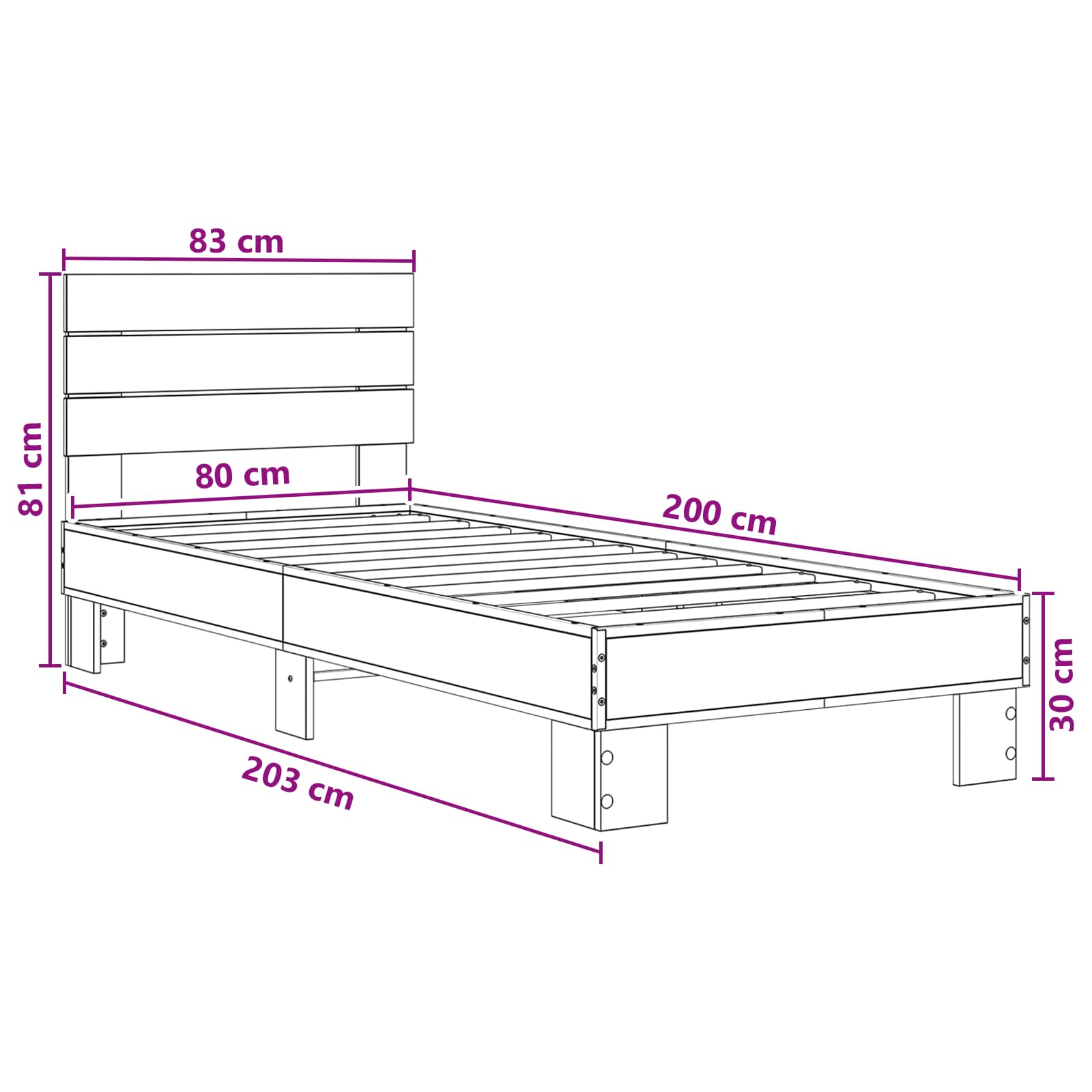 Bedframe met Hoofdeinde Sonoma Eiken 80 x 200 cm Bewerkt hout