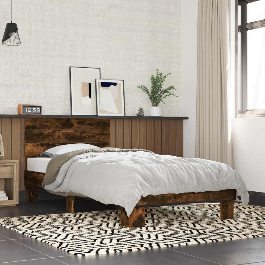 Bedframe met Hoofdeinde Gerookt eiken 80 x 200 cm Bewerkt hout