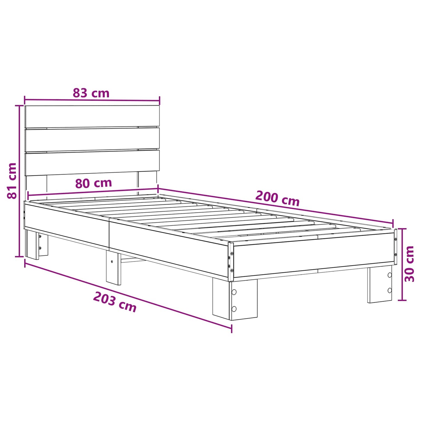 Bedframe met Hoofdeinde Oud hout 80 x 200 cm Bewerkt hout