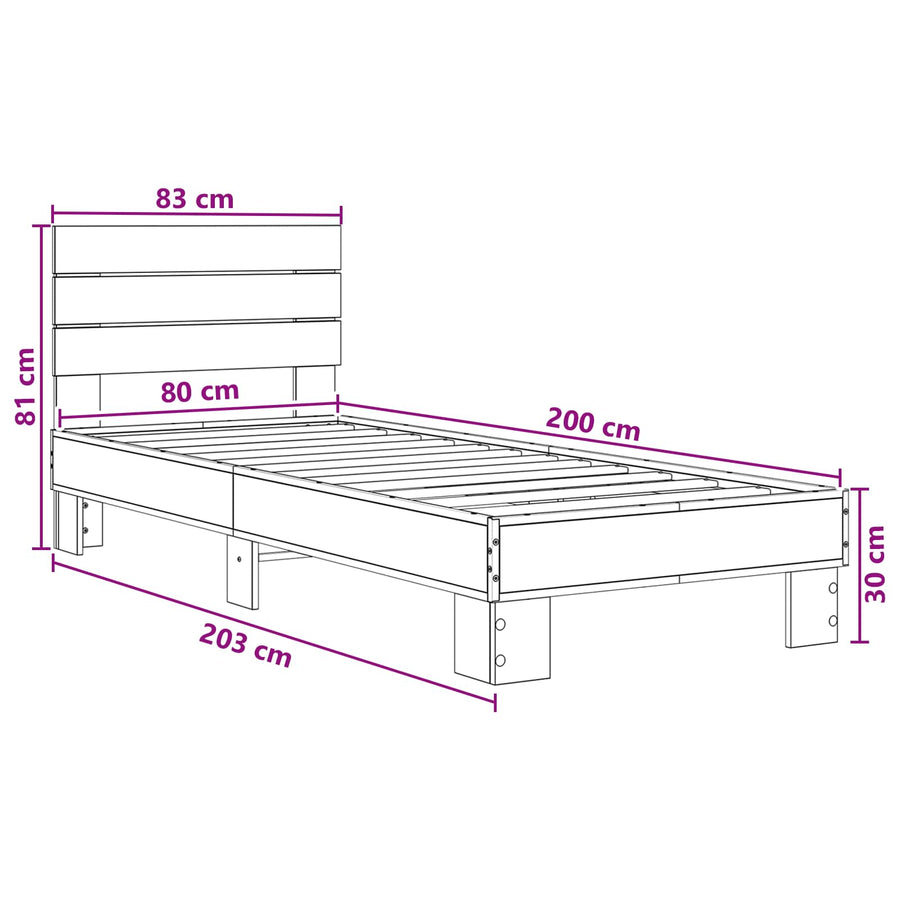 Bedframe met Hoofdeinde Artisanaal eiken 80 x 200 cm
