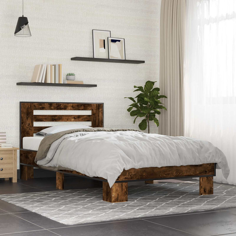 Bedframe met Hoofdeinde Gerookt eiken 80 x 200 cm Bewerkt hout