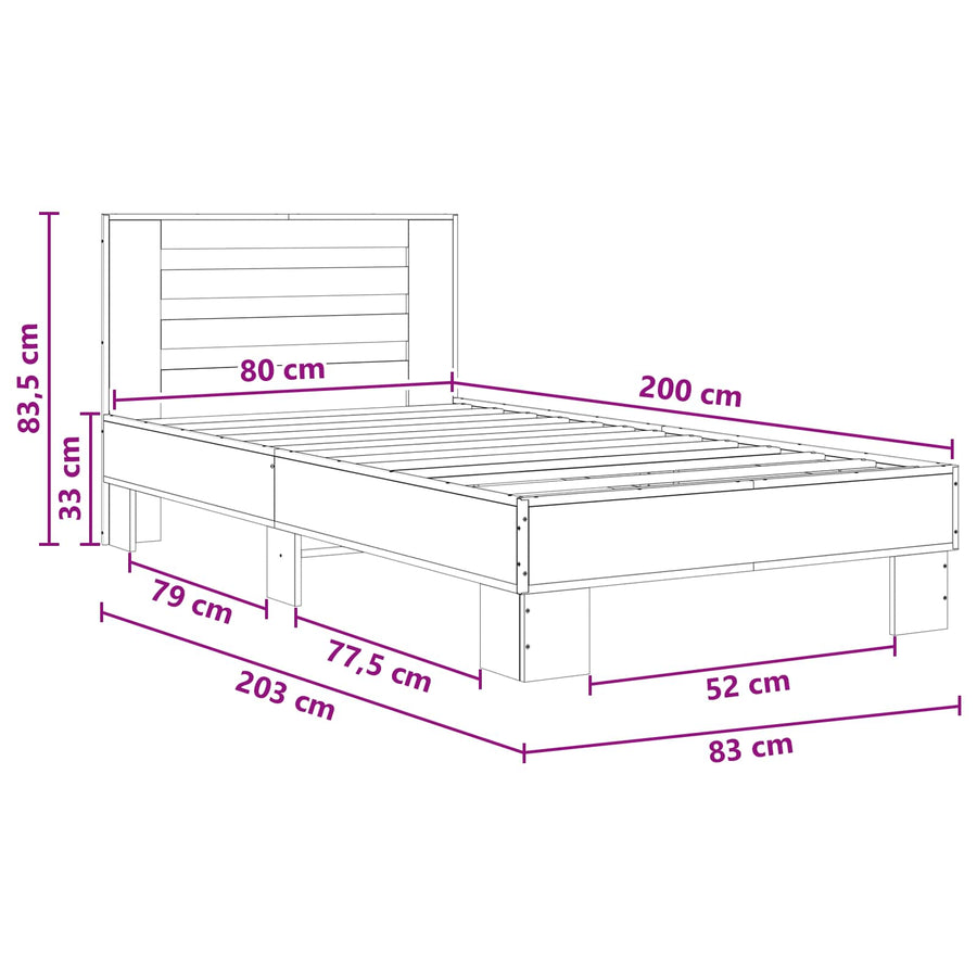 Bedframe met Hoofdeinde Gerookt eiken 80 x 200 cm Bewerkt hout