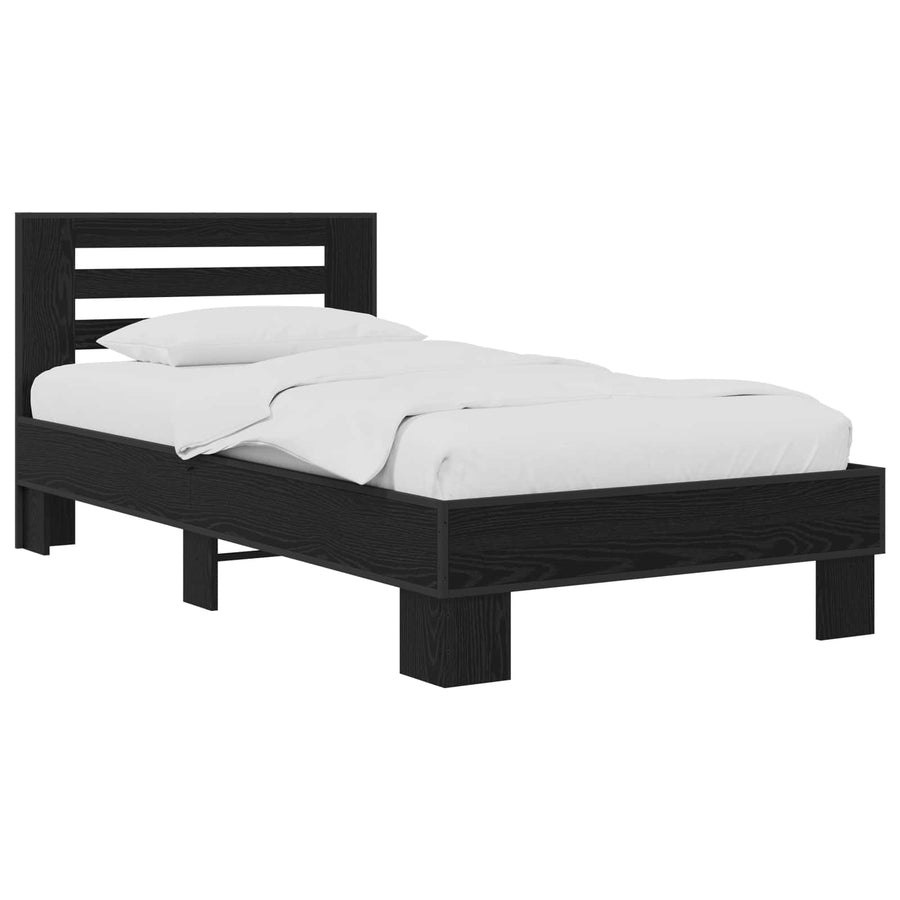 Bedframe met Hoofdeinde Zwart eiken 80 x 200 cm Bewerkt hout
