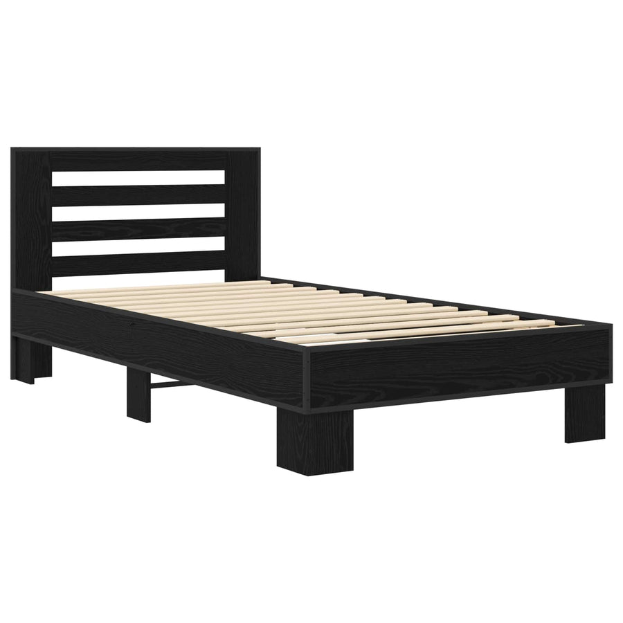 Bedframe met Hoofdeinde Zwart eiken 80 x 200 cm Bewerkt hout