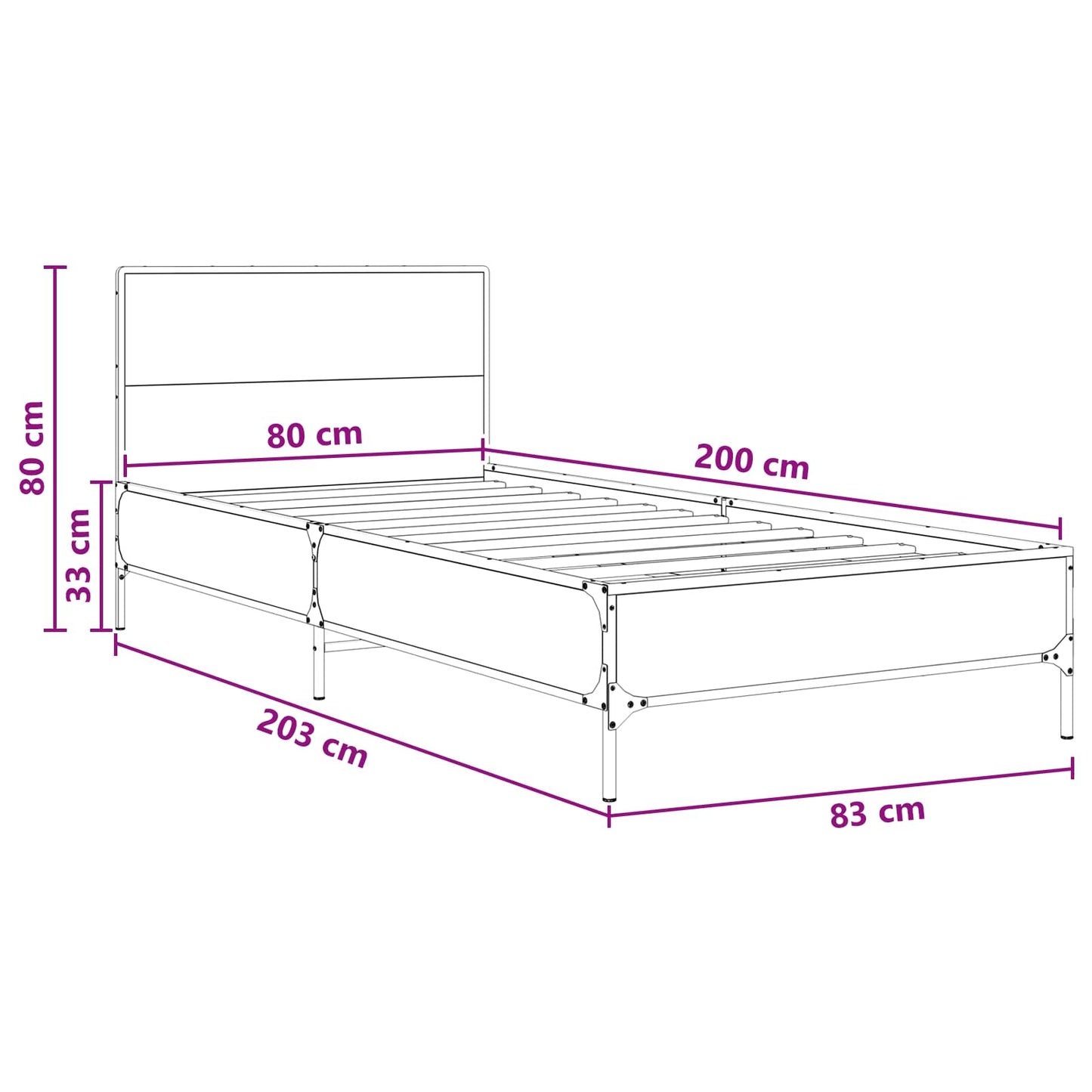 Bedframe met Hoofdeinde Gerookt eiken 80 x 200 cm Bewerkt hout