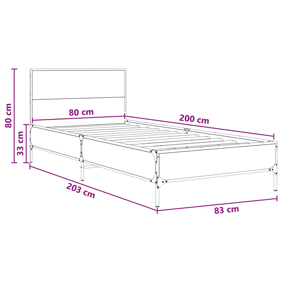 Bedframe met Hoofdeinde Grijs Sonoma 80 x 200 cm Bewerkt hout